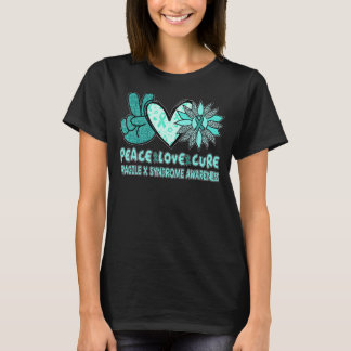 T-shirt Peace Love Cure Fragile X Syndrome Turquoise Ruban