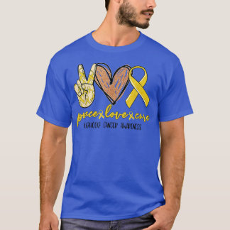 T-shirt Peace Love Cure Gold Ribbon Enfance Cancer Aware