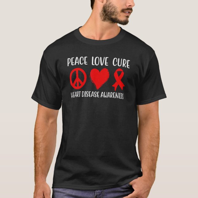 T-shirt Peace Love Cure Heart Disease Awareness Hommes Fem (Devant)