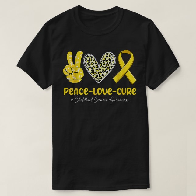 T-shirt Peace Love Cure-Heart Leopard Cancer de l'Enfance  (Design devant)