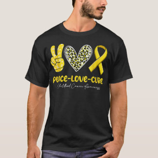 T-shirt Peace Love Cure-Heart Leopard Cancer de l'Enfance 