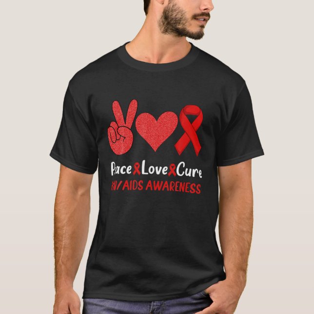 T-shirt Peace Love Cure Journée mondiale du sida Sensibili (Devant)