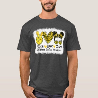 T-shirt Peace Love Cure Messy Bun Enfance Cancer Award