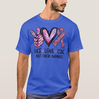T-shirt Peace Love Cure Pink Ribbon Cancer du sein Lauréat