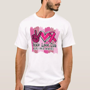 T-shirt Peace Love Cure Pink Ribbon Cancer du sein Lauréat