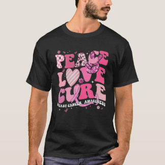 T-shirt Peace Love Cure Pink Ribbon Cancer du sein Lauréat