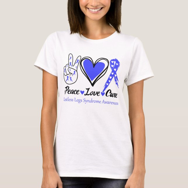 T-shirt Peace Love Cure Restless Legs Syndrome Sensibilisa (Devant)