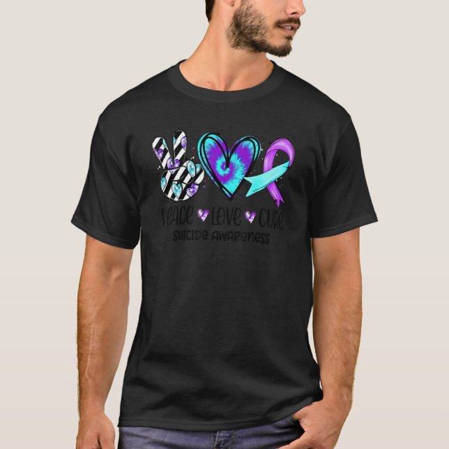 T-shirt Peace Love Cure Suicide Awareness (Devant)