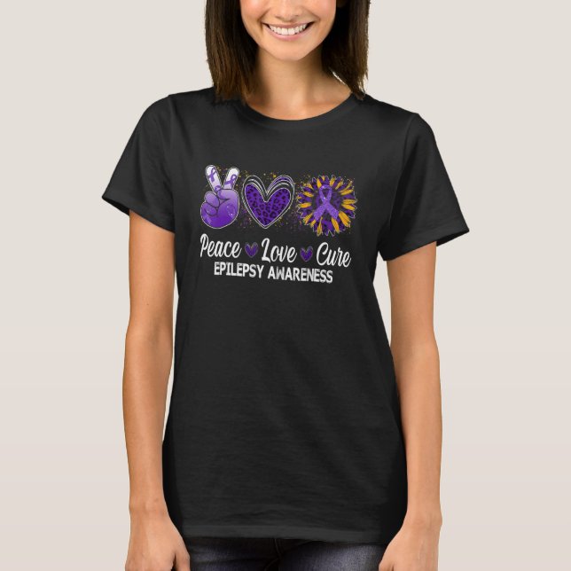 T-shirt Peace Love Cure Sunflower   Epilepsy Awareness War (Devant)