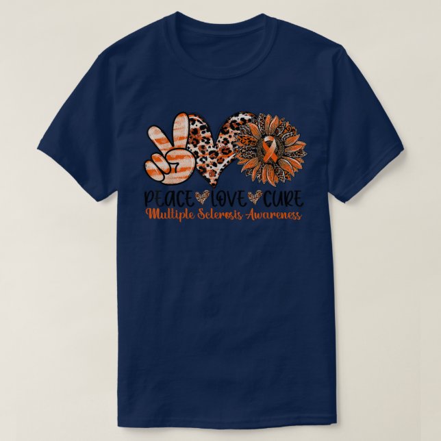 T-shirt Peace Love Cure Tournesol Orange Ruban Multiple S (Design devant)