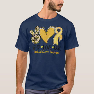 T-shirt Peace Love Cure Yellow Ribbon Cancer de l'enfance 