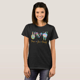 T-shirt Peace Love Dental Tie Dye Heart Teeth mignon Denti