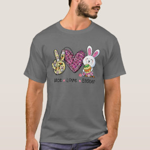 T-shirt Peace Love Easter Leopard Bunny Egg Basket Women K