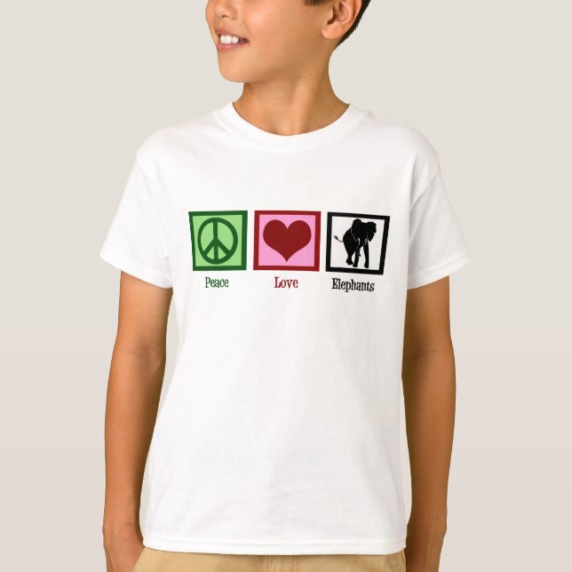 T-shirt Peace Love Elephants Enfants (Devant)