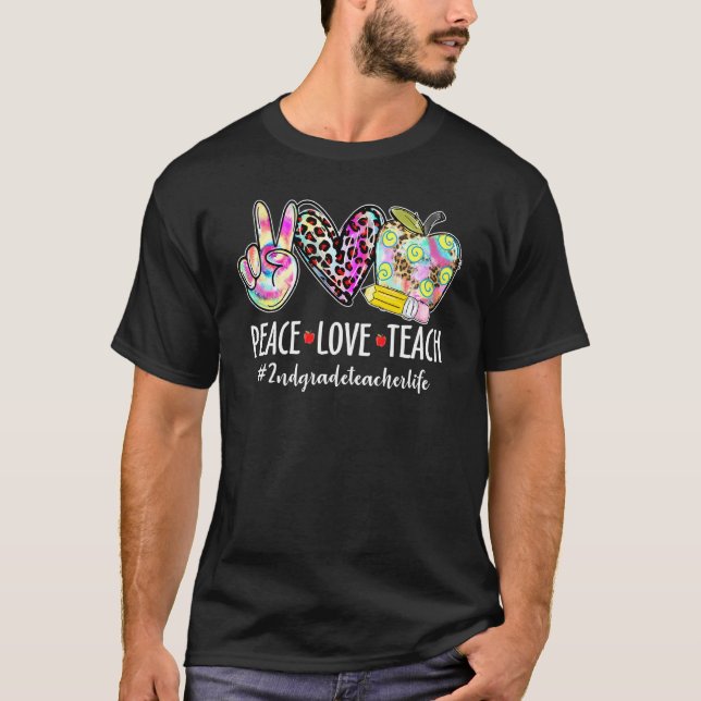T-shirt Peace Love Enseigner Leopard Heart Apple Thé de 2e (Devant)
