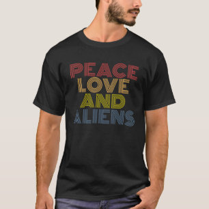 T-shirt Peace Love Et Aliens rétro les années 70 vintage