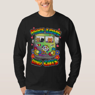 T-shirt Peace Love Et Chats Hippie Beatnik Flower Power Gr