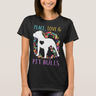 T-shirt Peace Love Et Pit Bulls Drôle Amateur De Chien