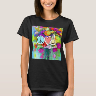T-shirt Peace Love Et Poignées, Fleurs Design