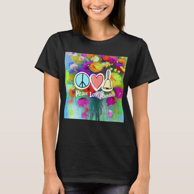 T-shirt Peace Love Et Poignées, Fleurs Design (Devant)
