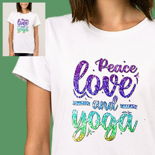 T-shirt Peace Love et Yoga Pastel Arc-en-ciel en blanc