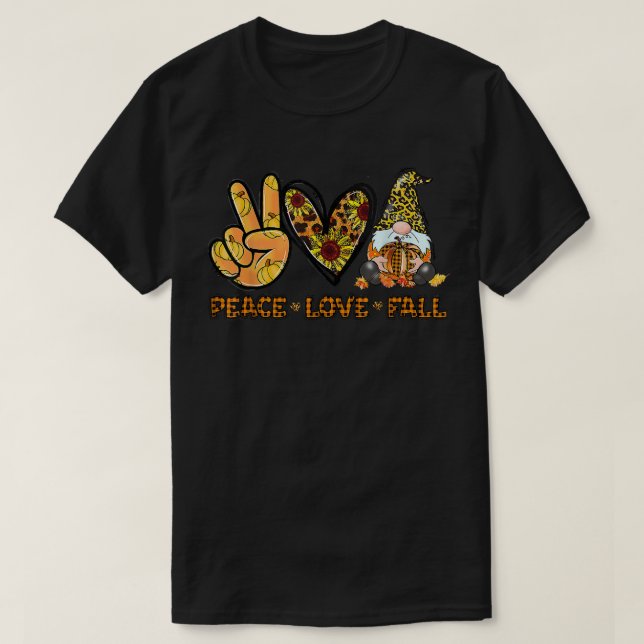 T-shirt Peace Love Fall Funny Gnome Autumn Lover Citrouill (Design devant)