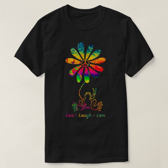 T-shirt Peace Love Frog Hippie Fleur Daisy Cadeau (Design devant)