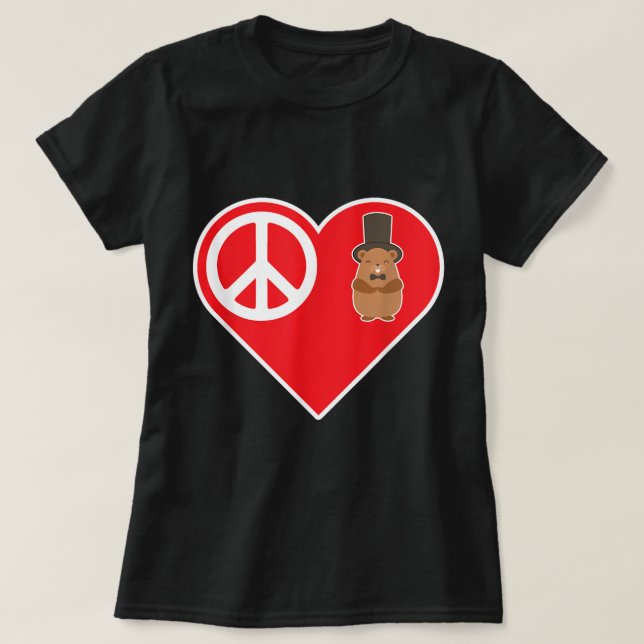 T-shirt Peace Love Groundhog Avec Top Hat Funny Ground Hog (Design devant)
