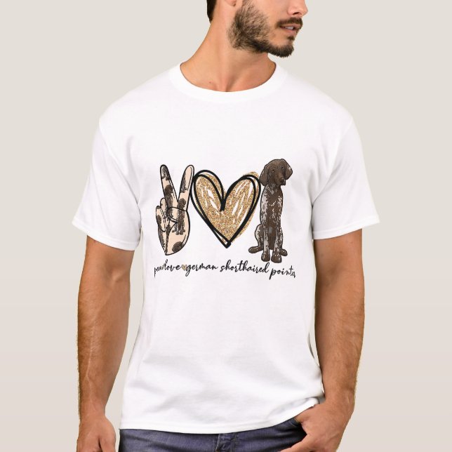 T-shirt Peace Love GSP Allemand Pointer Pointer Log (Devant)