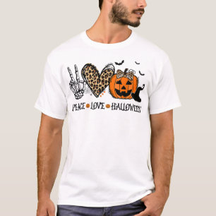 T-shirt Peace Love Halloween Happy Halloween Pumkin Leopa