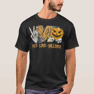 T-shirt Peace Love Halloween Scary Pumkin Skull Spider Ba