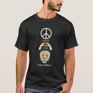 T-shirt Peace Love Halloween Skeleton Coeur main Peace Sig
