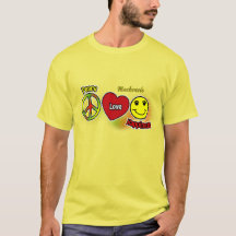 Peace Love Happiness Symboles avec nom sur JAUNE