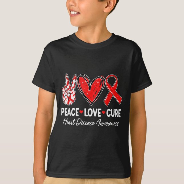 T-shirt Peace Love Heart Health Heart Disease Awareness Ch (Devant)
