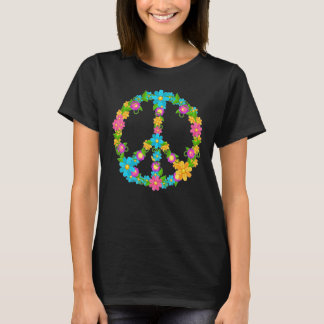 T-shirt Peace Love Hippie 60's 70's Hippie Flowe coloré