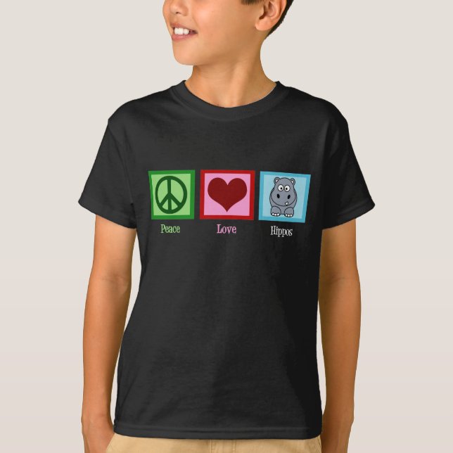 T-shirt Peace Love Hippopotames Jote Hippo Kids (Devant)