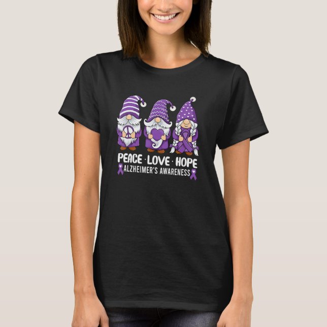 T-shirt Peace Love Hope Alzheimers Awareness Gnomes Ribbon (Devant)