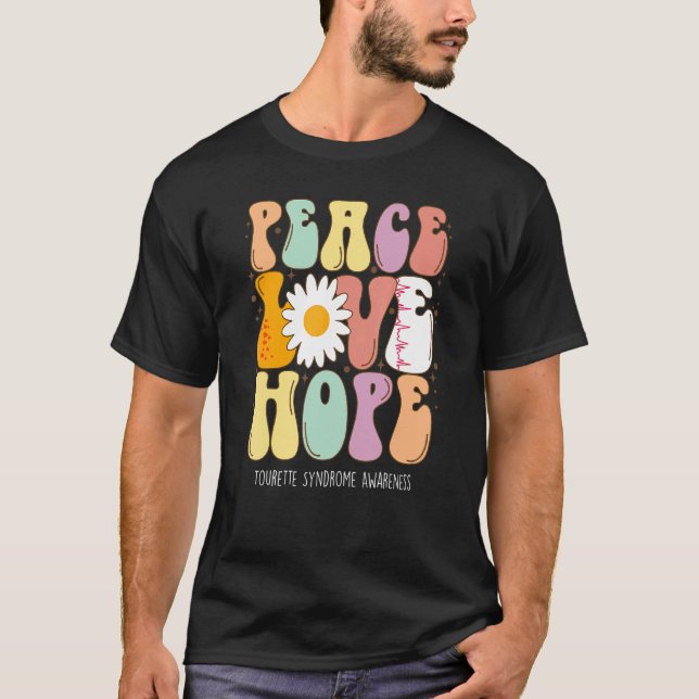 T-shirt Peace Love Hope Tourette - Sensibilisation au synd (Devant)