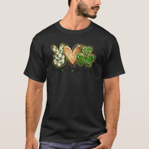T-shirt Peace Love Irish Cute Peace Heart Shamrock St Part