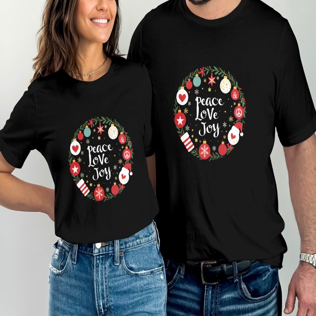 T-shirt Peace Love Joy Noël Wreath Festive (Créateur téléchargé)