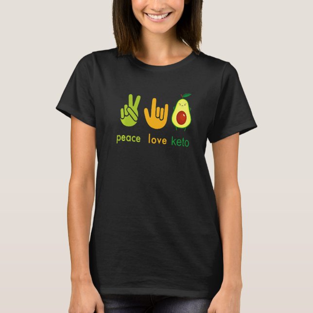 T-shirt Peace Love Keto Funny Painter Avocado Hand Sign De (Devant)