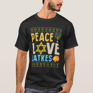 T-shirt Peace Love Latkes Funny Hanoukka Chanukah Jewish C
