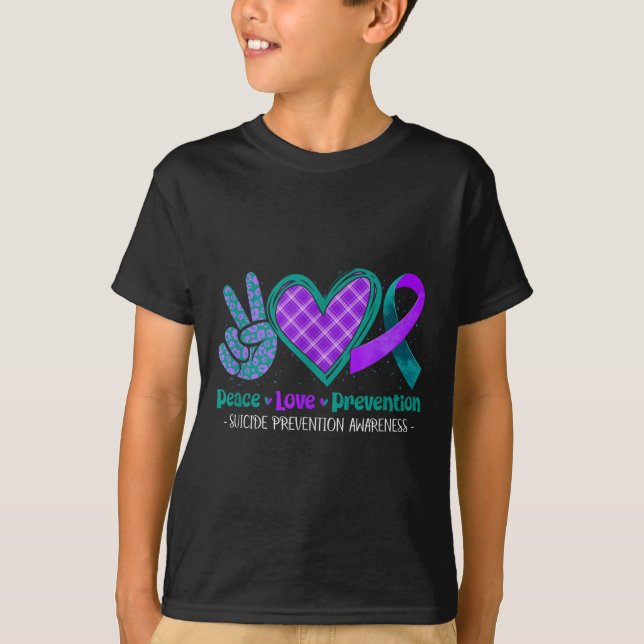 T-shirt Peace Love Life Suicide Prevention Awareness Purpl (Devant)