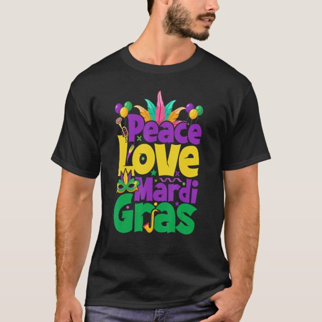 T-shirt Peace Love Mardi Gras for Women & Men (Devant)