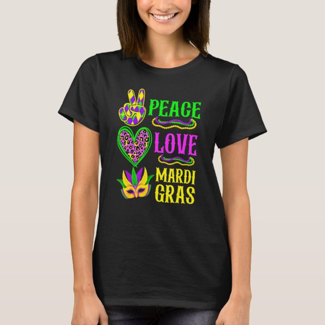 T-shirt Peace Love Mardi Gras Leopard Funny Festival Carni (Devant)