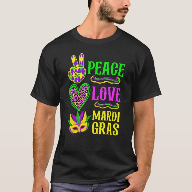 T-shirt Peace Love Mardi Gras Leopard Funny Festival Carni (Devant)