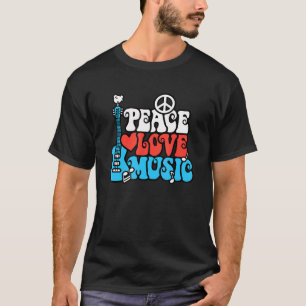T-shirt Peace Love Music Retro Rock Roll Guitare Peace Sym