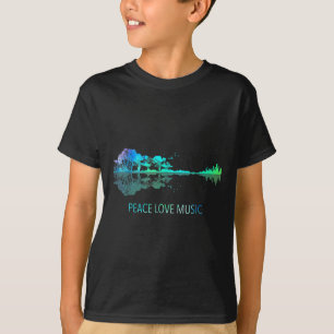 T-shirt Peace Love Musique Guitar Lake Shadow Hippie Music