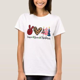 T-shirt Peace Love Noël en Pink Blue Green Holiday