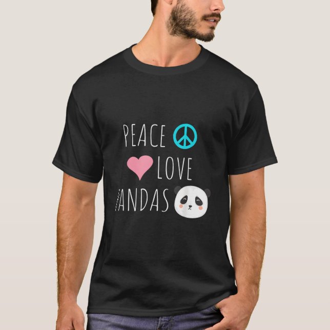 T-shirt Peace Love Pandas Panda Bear Animal Pet Love (Devant)